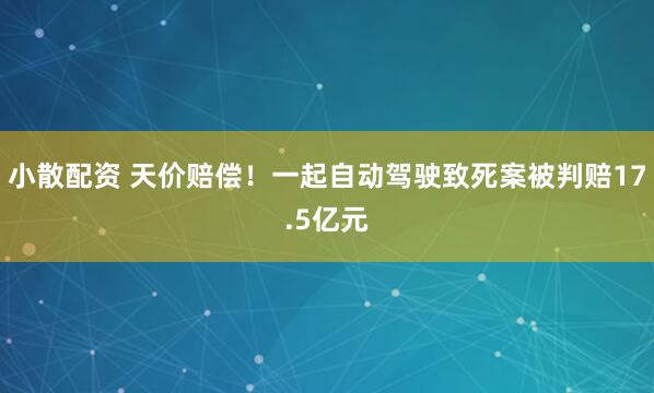 小散配资 天价赔偿！一起自动驾驶致死案被判赔17.5亿元
